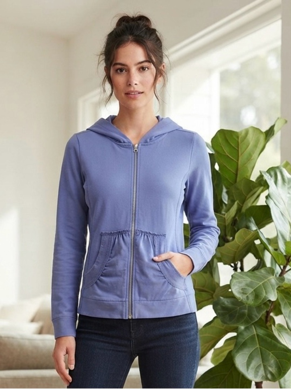 Escape by Habitat Blue Zip-Up Hoodie | Comfy Artsy Layering Piece | Size S